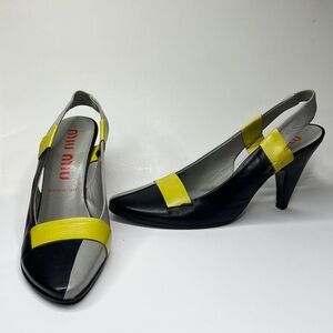 Miu Miu Sz 35 Leather Colorblock Slingback Heels Shoes
